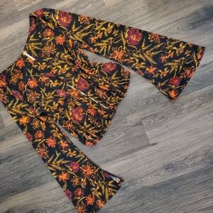 Free People Black and Orange Floral Top Size Large